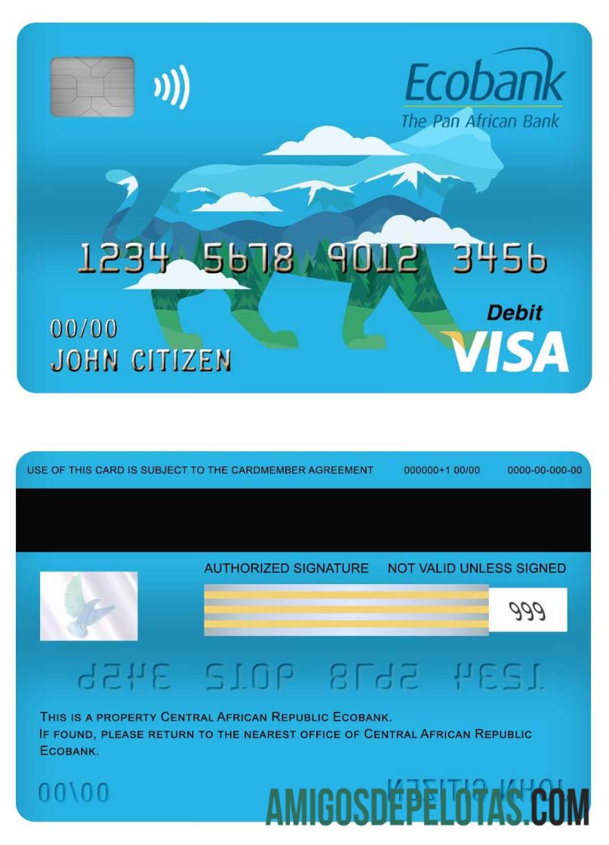 Cartão de Débito Ecobank Visa da República Centro-Africana exemplo real